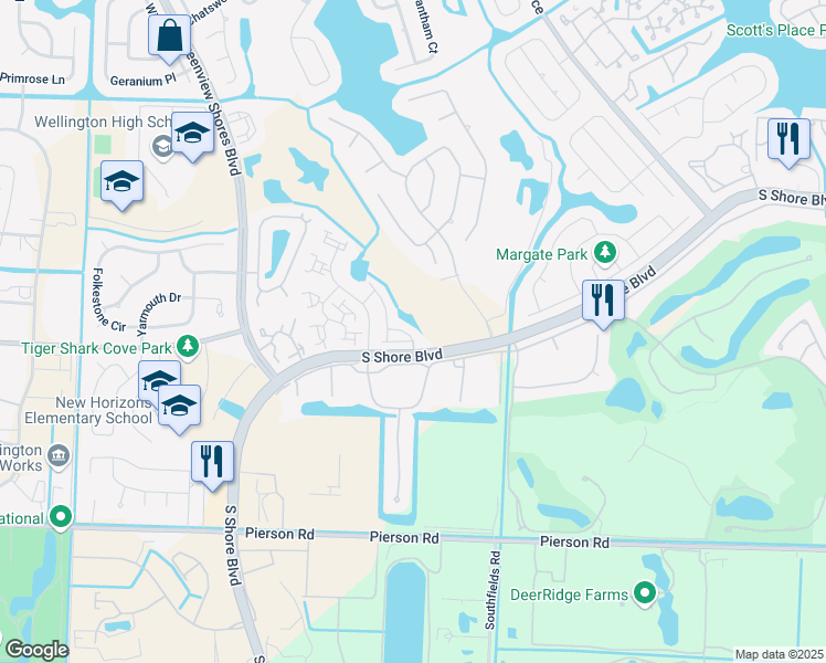 map of restaurants, bars, coffee shops, grocery stores, and more near 2730 Linkside Drive in Wellington