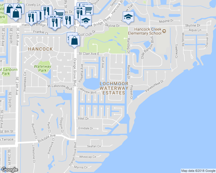 map of restaurants, bars, coffee shops, grocery stores, and more near 1734 Lakeview Boulevard in North Fort Myers