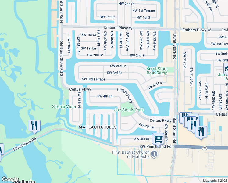 map of restaurants, bars, coffee shops, grocery stores, and more near 3552 Ceitus Parkway in Cape Coral