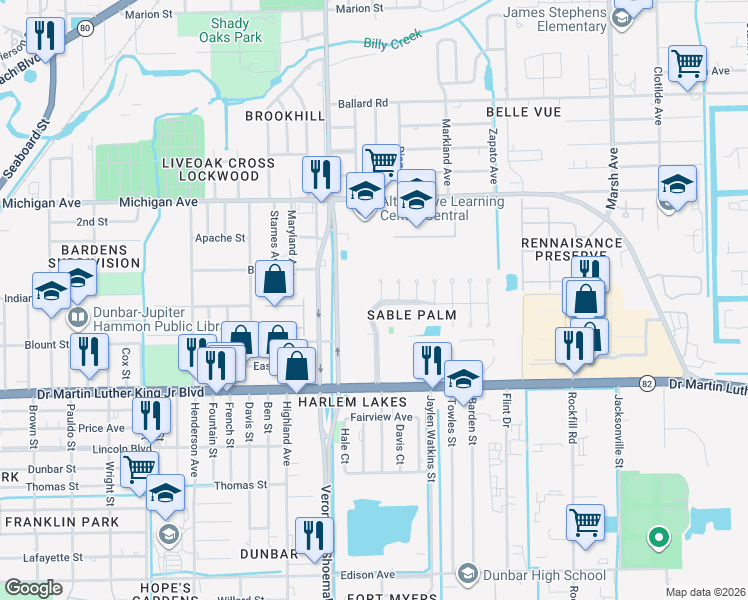 map of restaurants, bars, coffee shops, grocery stores, and more near 1778 Aquarius Court in Fort Myers
