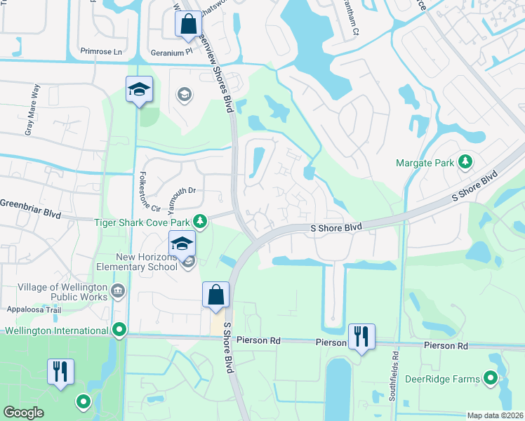 map of restaurants, bars, coffee shops, grocery stores, and more near 13503 Fountain View Boulevard in Wellington