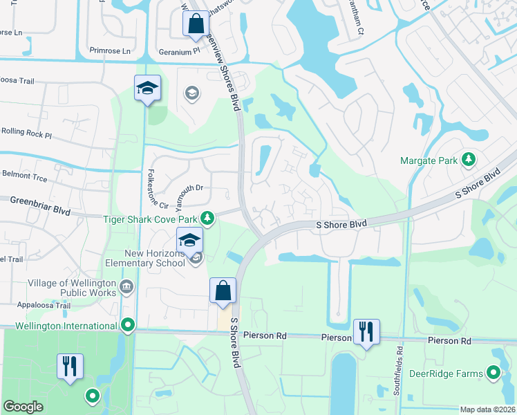 map of restaurants, bars, coffee shops, grocery stores, and more near 13523 Fountain View Boulevard in Wellington