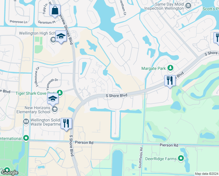 map of restaurants, bars, coffee shops, grocery stores, and more near 2678 Bedford Mews Drive in Wellington