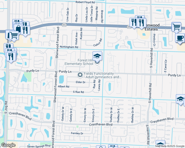 map of restaurants, bars, coffee shops, grocery stores, and more near 5660 Purdy Lane in West Palm Beach