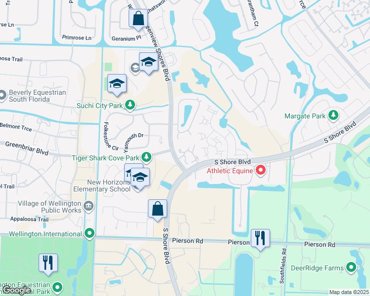map of restaurants, bars, coffee shops, grocery stores, and more near 13523 Fountain View Boulevard in Wellington