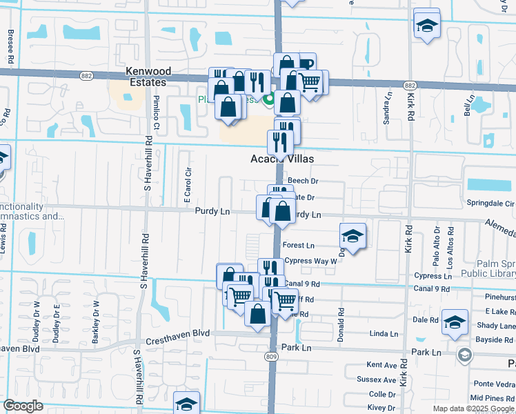map of restaurants, bars, coffee shops, grocery stores, and more near 4547 Purdy Lane in West Palm Beach