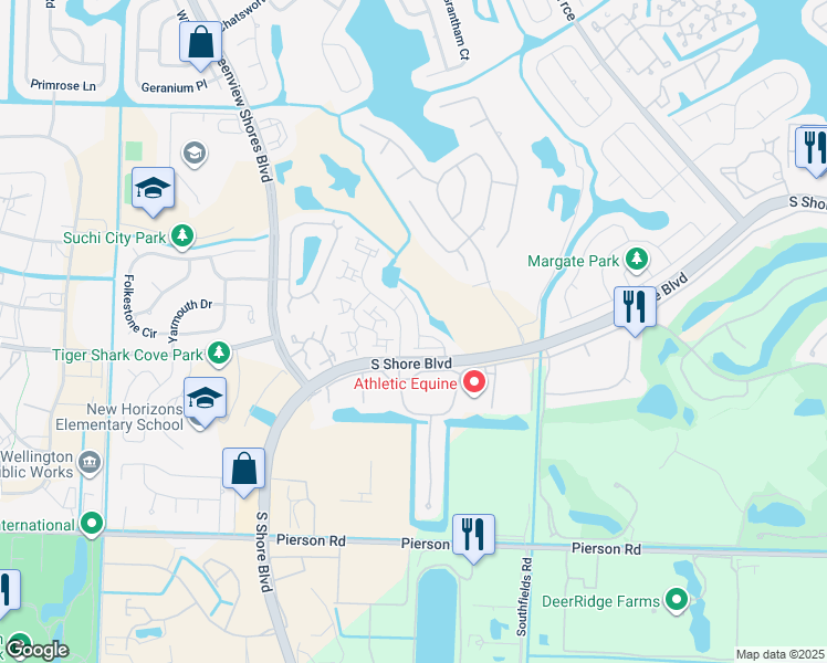 map of restaurants, bars, coffee shops, grocery stores, and more near 2678 Bedford Mews Drive in Wellington