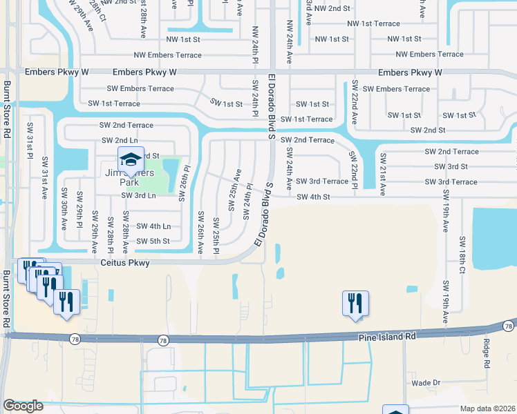 map of restaurants, bars, coffee shops, grocery stores, and more near 312 El Dorado Boulevard South in Cape Coral