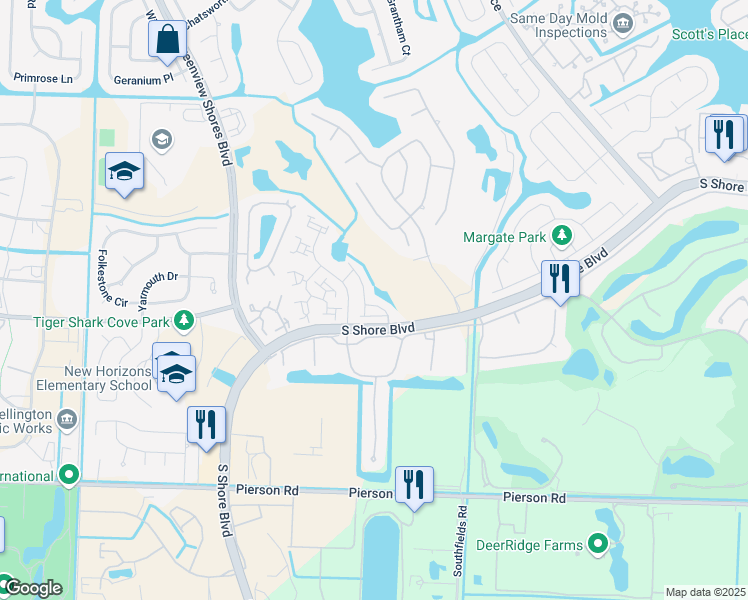 map of restaurants, bars, coffee shops, grocery stores, and more near 2730 Linkside Drive in Wellington