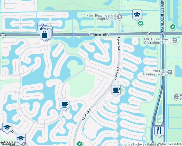 map of restaurants, bars, coffee shops, grocery stores, and more near 9214 Dupont Place in Wellington