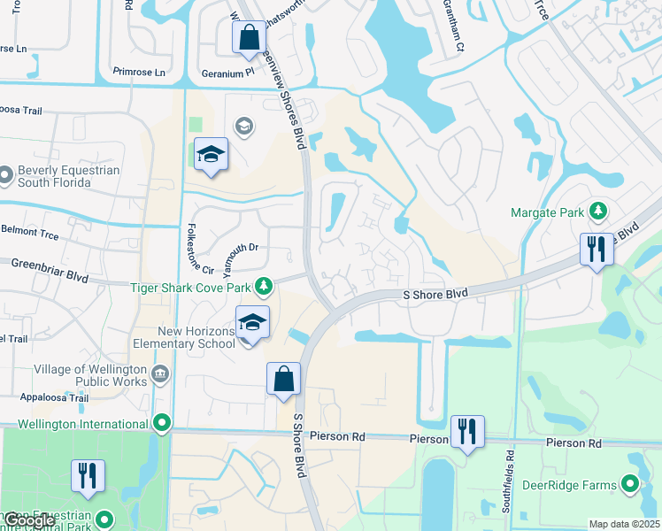 map of restaurants, bars, coffee shops, grocery stores, and more near 13523 Fountain View Boulevard in Wellington
