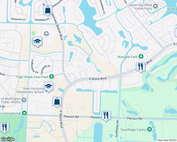 map of restaurants, bars, coffee shops, grocery stores, and more near 2678 Bedford Mews Drive in Wellington
