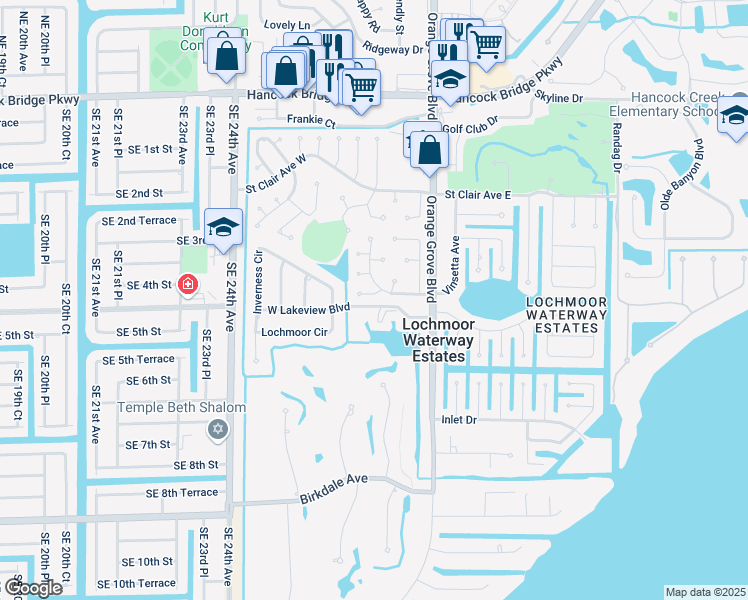 map of restaurants, bars, coffee shops, grocery stores, and more near 2007 Gray Court in North Fort Myers