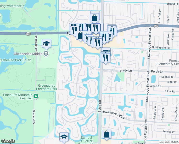 map of restaurants, bars, coffee shops, grocery stores, and more near 703 Harbour Pointe Way in Greenacres