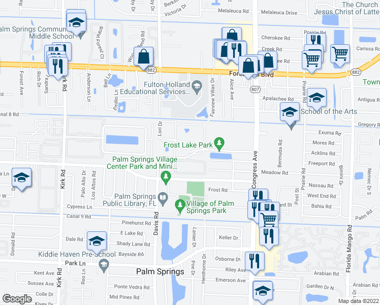 map of restaurants, bars, coffee shops, grocery stores, and more near 705 Lori Drive in Palm Springs