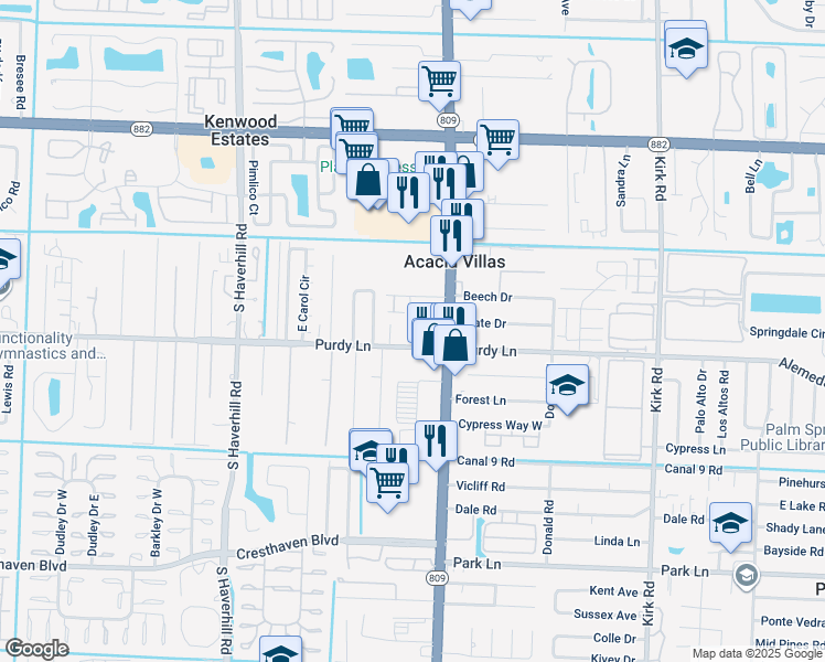 map of restaurants, bars, coffee shops, grocery stores, and more near 4547 Purdy Lane in West Palm Beach