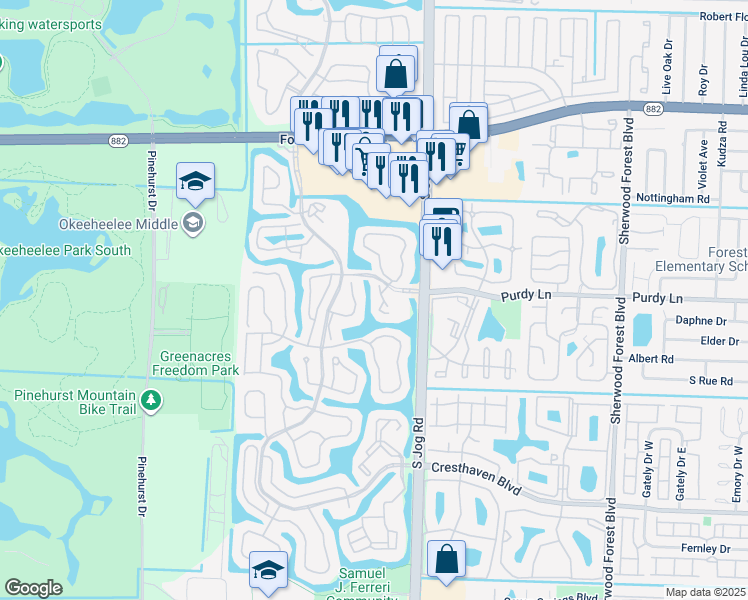 map of restaurants, bars, coffee shops, grocery stores, and more near 703 Harbour Pointe Way in Greenacres