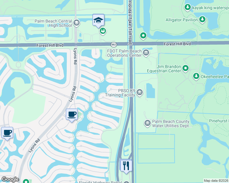 map of restaurants, bars, coffee shops, grocery stores, and more near 8074 Kaliko Lane in Wellington