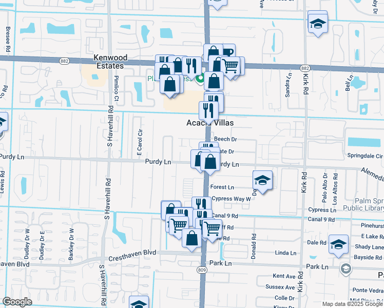 map of restaurants, bars, coffee shops, grocery stores, and more near 4547 Purdy Lane in West Palm Beach