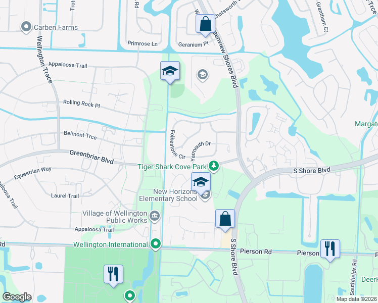 map of restaurants, bars, coffee shops, grocery stores, and more near 13819 Yarmouth Drive in Wellington
