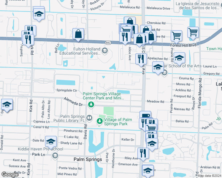 map of restaurants, bars, coffee shops, grocery stores, and more near 24 Bonnie Boulevard in Palm Springs