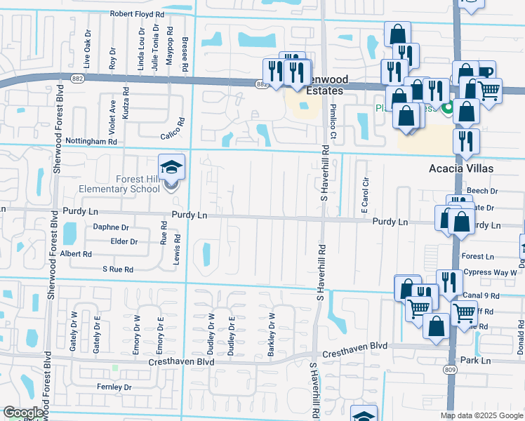 map of restaurants, bars, coffee shops, grocery stores, and more near 2269 Pinecrest Court in West Palm Beach