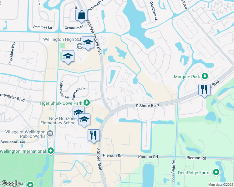 map of restaurants, bars, coffee shops, grocery stores, and more near 13477 Fountain View Boulevard in Wellington