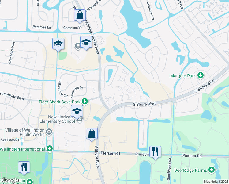 map of restaurants, bars, coffee shops, grocery stores, and more near 13491 Fountain View Boulevard in Wellington