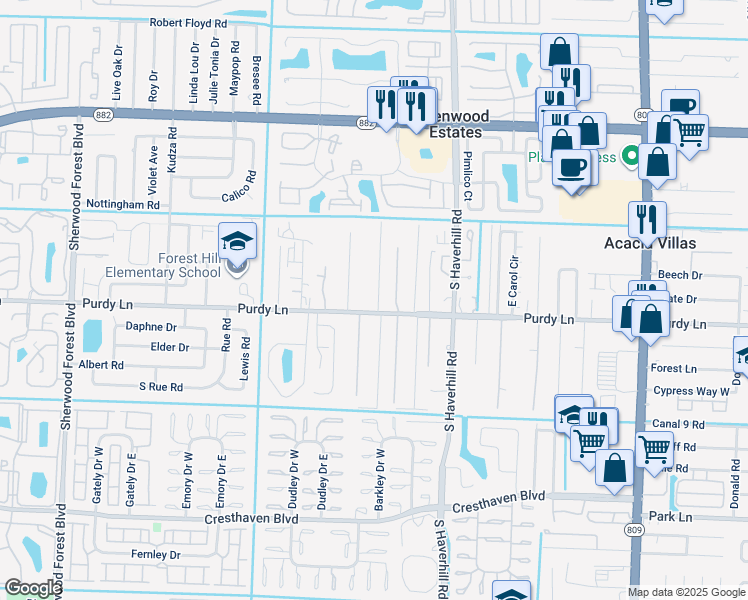 map of restaurants, bars, coffee shops, grocery stores, and more near 2269 Pinecrest Court in West Palm Beach
