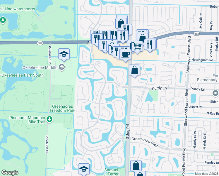 map of restaurants, bars, coffee shops, grocery stores, and more near 703 Harbour Pointe Way in Greenacres