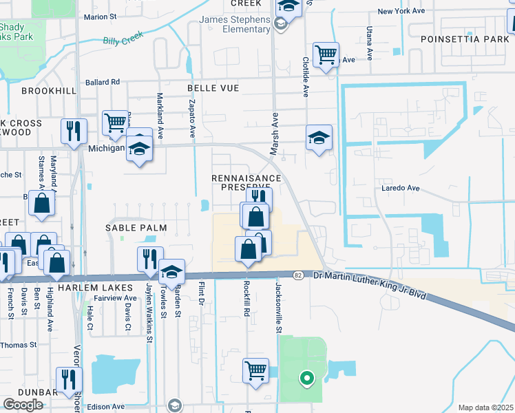 map of restaurants, bars, coffee shops, grocery stores, and more near 4135 Doctor Martin Luther King Junior Boulevard in Fort Myers