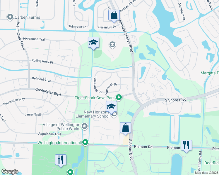 map of restaurants, bars, coffee shops, grocery stores, and more near 13924 Folkestone Circle in Wellington