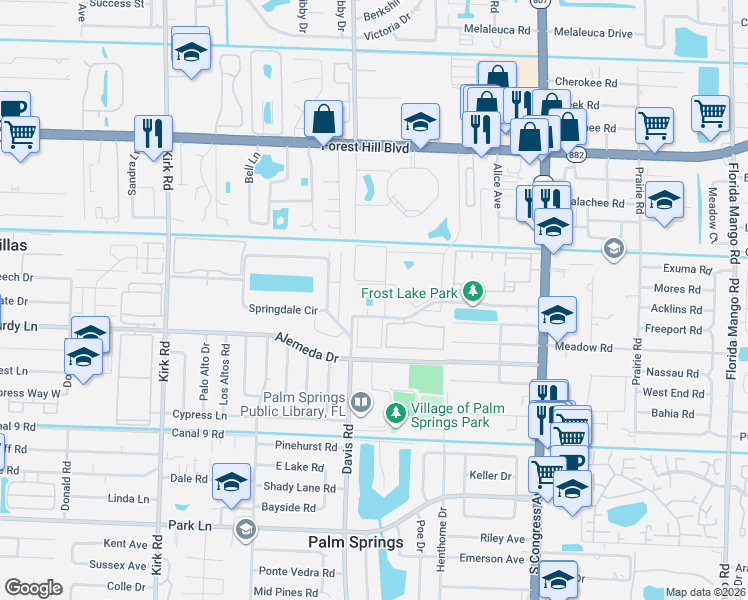 map of restaurants, bars, coffee shops, grocery stores, and more near 106 Davis Road in Palm Springs