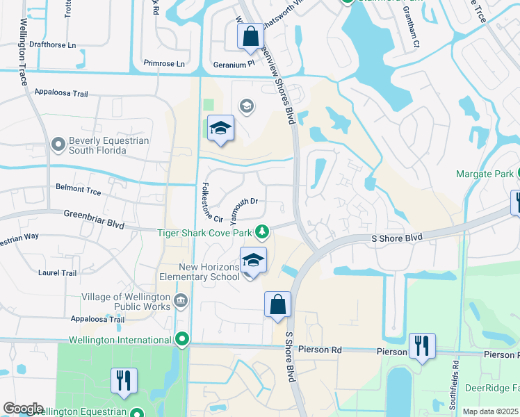 map of restaurants, bars, coffee shops, grocery stores, and more near 13958 Folkestone Circle in Wellington