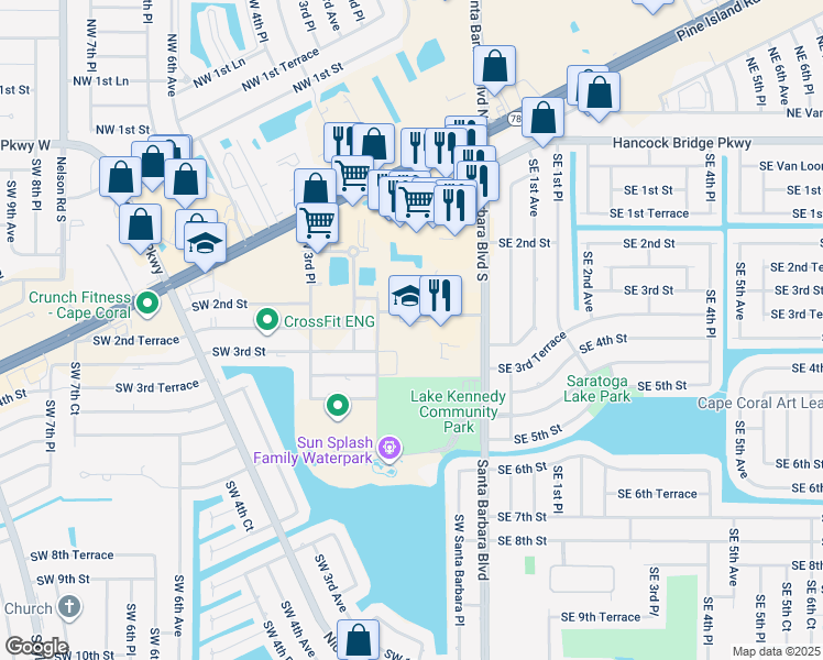 map of restaurants, bars, coffee shops, grocery stores, and more near 76 Mid Cape Terrace in Cape Coral