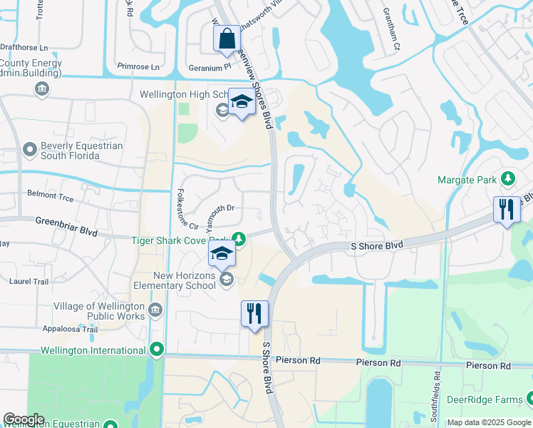 map of restaurants, bars, coffee shops, grocery stores, and more near 13675 Yarmouth Court in Wellington