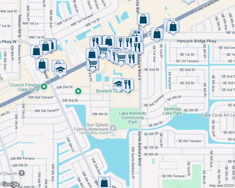 map of restaurants, bars, coffee shops, grocery stores, and more near 76 Mid Cape Terrace in Cape Coral