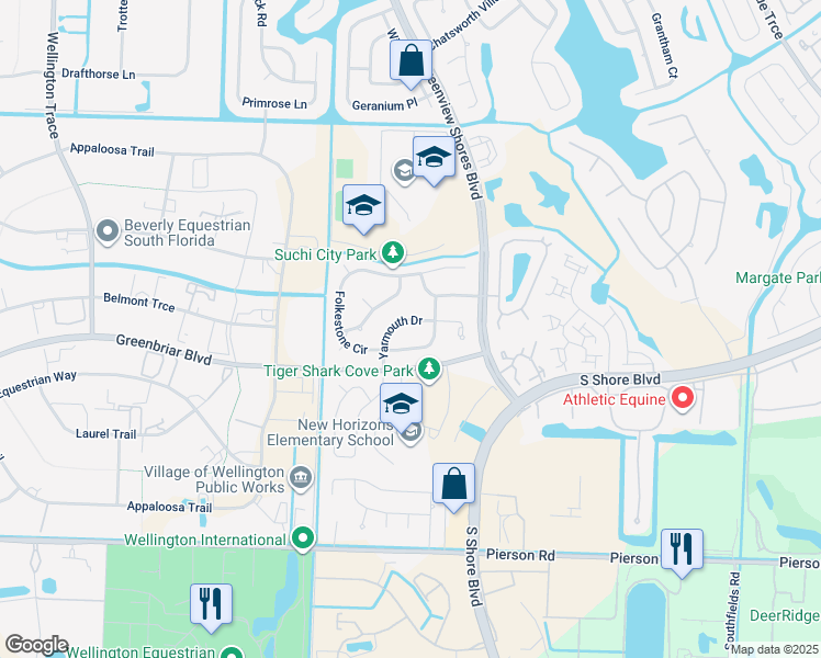 map of restaurants, bars, coffee shops, grocery stores, and more near 13717 Yarmouth Drive in Wellington