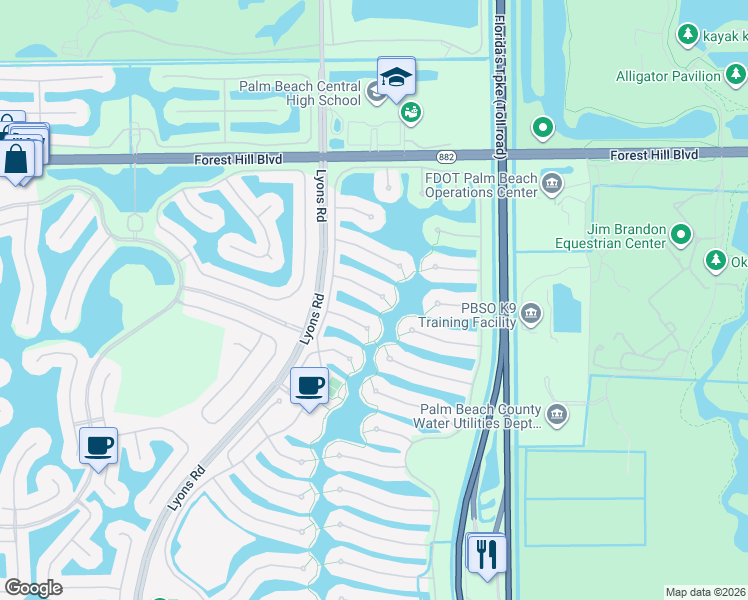 map of restaurants, bars, coffee shops, grocery stores, and more near 8274 Cozumel Lane in Wellington