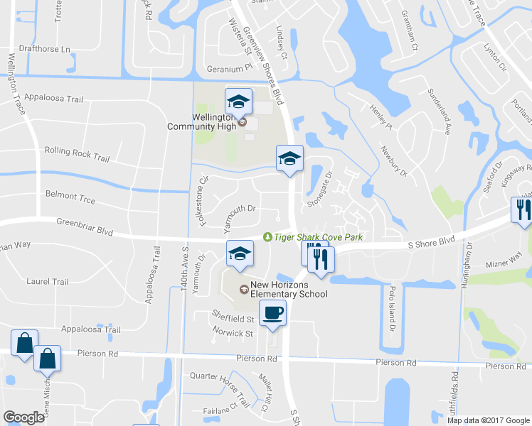 map of restaurants, bars, coffee shops, grocery stores, and more near 13992 Folkstone Circle in Wellington