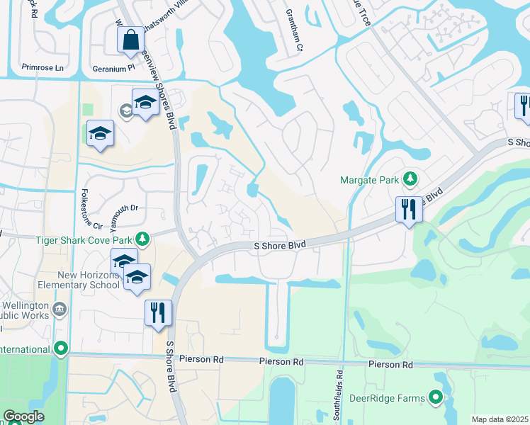 map of restaurants, bars, coffee shops, grocery stores, and more near 2618 Fairway Cove Court in Wellington
