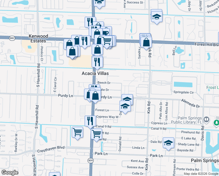 map of restaurants, bars, coffee shops, grocery stores, and more near 4380 Beech Drive in West Palm Beach