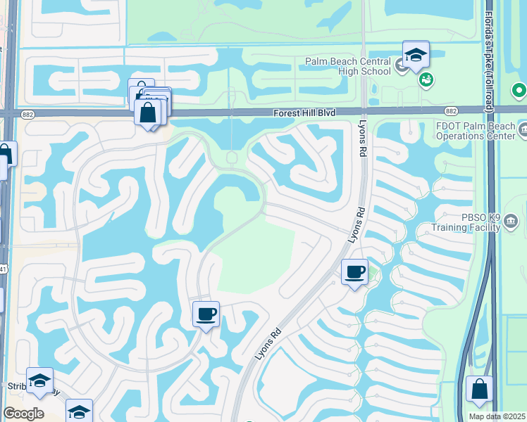 map of restaurants, bars, coffee shops, grocery stores, and more near 9100 Fatio Boulevard in Wellington