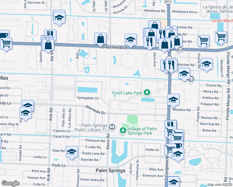 map of restaurants, bars, coffee shops, grocery stores, and more near 506 Davis Road in Palm Springs