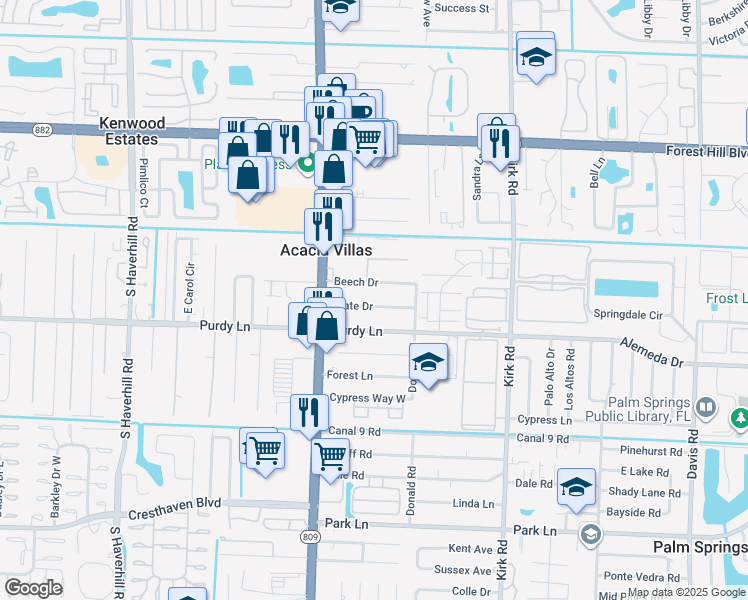 map of restaurants, bars, coffee shops, grocery stores, and more near 4380 Beech Drive in West Palm Beach