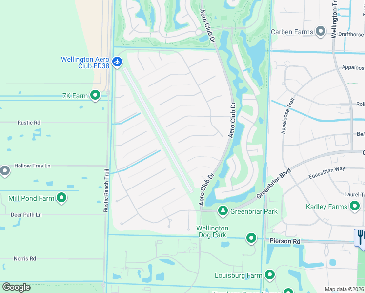 map of restaurants, bars, coffee shops, grocery stores, and more near 15615 Enstrom Road in Wellington