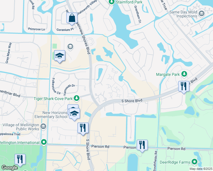 map of restaurants, bars, coffee shops, grocery stores, and more near 13307 Bedford Mews Court in Wellington