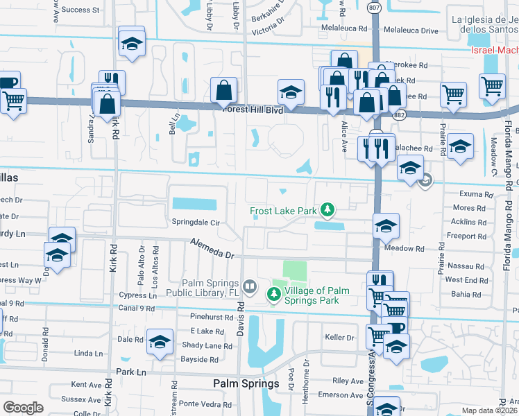 map of restaurants, bars, coffee shops, grocery stores, and more near 506 Davis Road in Palm Springs