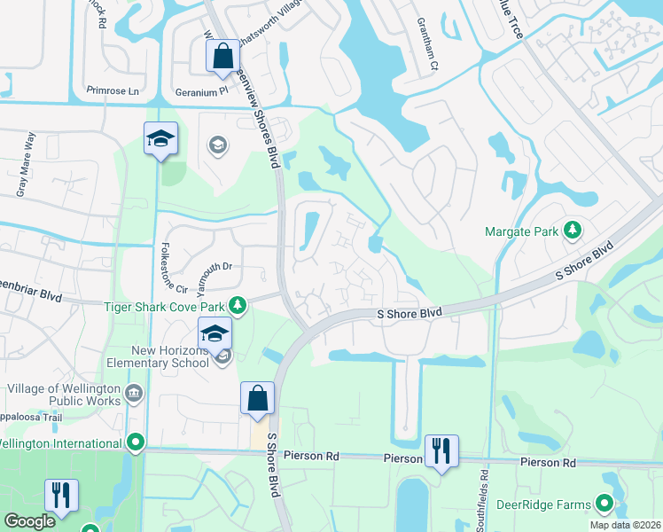 map of restaurants, bars, coffee shops, grocery stores, and more near 13307 Bedford Mews Court in Wellington