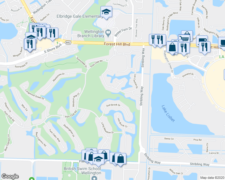 map of restaurants, bars, coffee shops, grocery stores, and more near 11740 Marblestone Court in Wellington